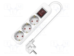 Extension lead; 3x1.5mm2; Schuko; Sockets: 3; PVC; white; 3m; 16A