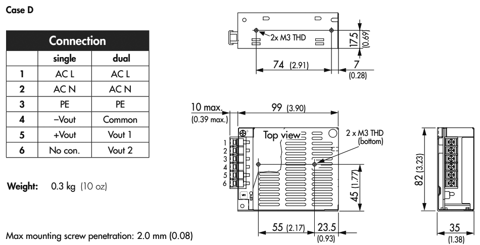 Power supply: switched-mode; modular; 50W; 5VDC; 99x82x35mm; 10A