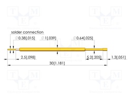 Test needle; Spring compression: 4mm; 5mm; 1A; CuBe; gold-plated