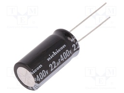 Capacitor: electrolytic; THT; 22uF; 400VDC; Ø12.5x25mm; Pitch: 5mm