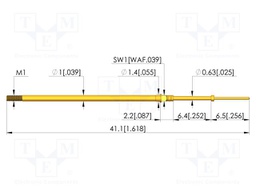 Test needle; Spring compression: 4.3mm; 6.35mm; 3A; CuBe; Ø: 0.4mm