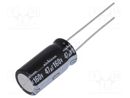 Capacitor: electrolytic; THT; 47uF; 160VDC; Ø10x20mm; Pitch: 5mm