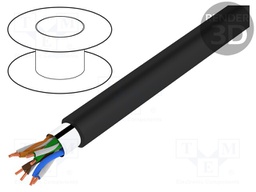 Wire; U/UTP; 5e; outdoor; solid; Cu; 4x2x24AWG; PE; black; 100m