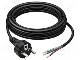 Cable; 3G0.75mm2; CEE 7/7 (E/F) plug,wires; PVC; 3m; black; 230V