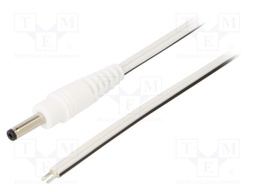 Cable; wires,DC 1,3/3,5 plug; straight; 0.5mm2; white; 0.5m
