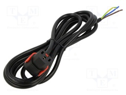 Cable; IEC C13 female 90°,wires; 3m; with IEC LOCK+ locking