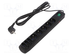 Plug socket strip: protective; Sockets: 8; 250VAC; 10A; black