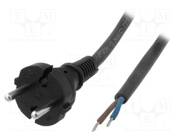 Cable; CEE 7/17 (C) plug,wires; Len: 3m; black; rubber; 2x1,5mm2