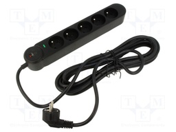 Plug socket strip: protective; Sockets: 5; 250VAC; 16A; black; 5m