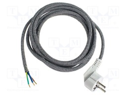 Cable; 3G1mm2; CEE 7/7 (E/F) plug angled,wires; textile; 3m; 10A