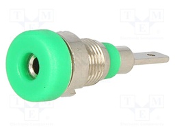 Socket; 2mm banana; 10A; 23mm; green; Mounting: screw,on panel