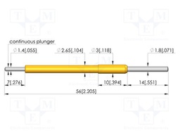 Test needle; Spring compression: 11.2mm; 14mm; 8A; CuBe; Ø: 1.8mm