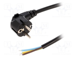 Cable; CEE 7/7 (E/F) plug angled,wires; 5m; black; PVC; 3x1,5mm2