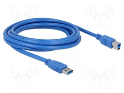 Cable; USB A plug,USB B plug; gold-plated; 3m; blue; Cu; 5Gbps