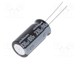 Capacitor: electrolytic; THT; 330uF; 100VDC; Ø12.5x25mm; Pitch: 5mm