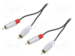 Cable; RCA plug x2,both sides; 1m; Plating: gold-plated; black