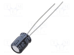 Capacitor: electrolytic; THT; 22uF; 25VDC; Ø5x7mm; Pitch: 2mm; ±20%