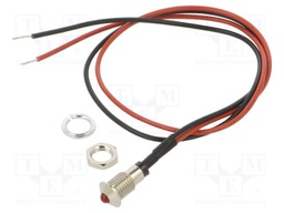Indicator: LED; prominent; red; 1.7VDC; Ø6mm; MPC; leads 300mm; 1mcd