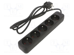 Extension lead; 3x1mm2; Sockets: 5; rubber; black; 1.5m; 10A