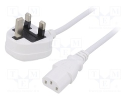 Cable; 3x0.75mm2; BS 1363 (G) plug,IEC C13 female; PVC; 2m; white