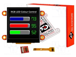 Display: TFT; 2.5"; 240x240; Window dimensions: 43.2x43.2mm; 130mA