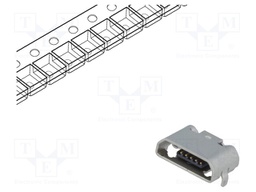 Socket; USB B micro; on PCBs; SMT; PIN: 5; horizontal; USB 2.0