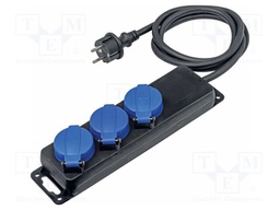 Extension lead; 3G1.5mm2; with flap; Sockets: 3; rubber; black