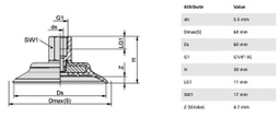Component: suction cup; Man.series: PFYN; Mounting: G1/4-IG; 36.9g