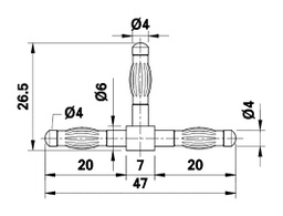 T-plug; adapter; banana 4mm plug x3; 50A; triple; 0.8mΩ; 47mm