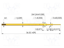 Test needle; Spring compression: 2.4mm; 3mm; 3A; CuBe; gold-plated