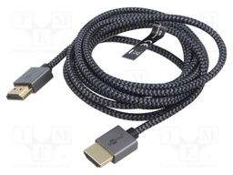 Cable; HDMI plug,both sides; PVC; textile; 2m; black-grey; silver