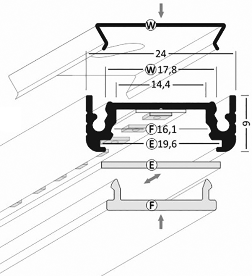 Profiles for LED modules; white; surface; white; L: 2m; aluminium
