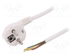 Cable; SCHUKO plug,CEE 7/7 (E/F) plug angled,wires; 3m; white