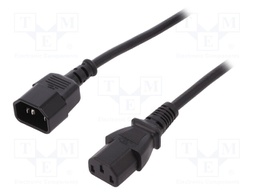 Cable; IEC C13 female,IEC C14 male; 1.8m; black; 10A; 250V