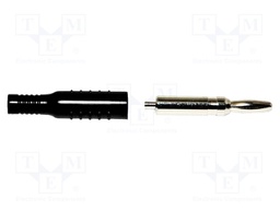Plug; 4mm banana; 15A; black; nickel plated; soldered,crimped