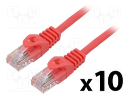 Patch cord; U/UTP; 6; stranded; CCA; PVC; red; 0.5m; 26AWG; Cores: 8
