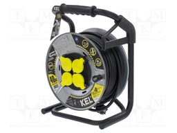 Extension lead; reel; Sockets: 4; rubber; black; 3x2,5mm2; 30m; 16A