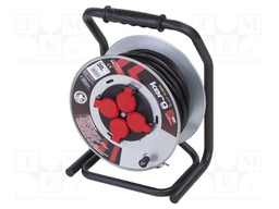Extension lead; reel; Sockets: 4; rubber; black; 3x2,5mm2; 30m; 16A