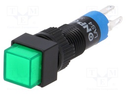 Switch: push-button; Pos: 2; SPDT; 0.5A/250VAC; 1A/24VDC; green