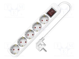 Extension lead; 3x1.5mm2; Schuko; Sockets: 5; PVC; white; 3m; 16A