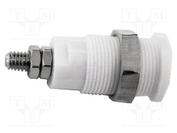 4mm banana; 36A; 1kV; white; nickel plated; on panel,screw; brass
