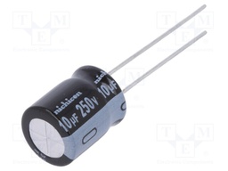 Capacitor: electrolytic; THT; 10uF; 250VDC; Ø10x12.5mm; Pitch: 5mm