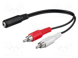 Cable; RCA plug x2,Jack 3.5mm 3pin socket; 1.4m; Colour: black