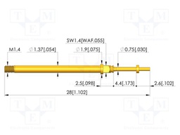 Test needle; Spring compression: 3.5mm; 4.4mm; 5A; CuBe; Ø: 0.65mm