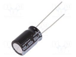 Capacitor: electrolytic; THT; 100uF; 100VDC; Ø10x16mm; Pitch: 5mm