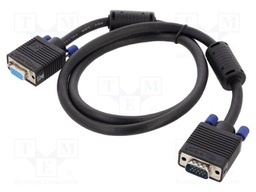 Cable; D-Sub 15pin socket,D-Sub 15pin plug; 1m; black; 28AWG