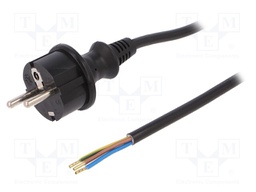 Cable; SCHUKO plug,CEE 7/7 (E/F) plug,wires; 2m; black; PVC; 16A