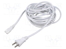 Cable; 2x0.75mm2; IEC C7 female,JIS 8303 plug; PVC; 5m; white; 7A