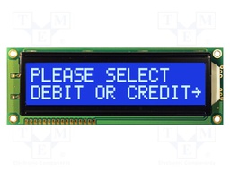 Display: LCD; STN Negative; 16x2; blue; 122x44mm; LED; 1x16; 3.3V