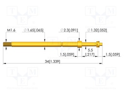 Test needle; Spring compression: 4mm; 5mm; 8A; CuBe; gold-plated